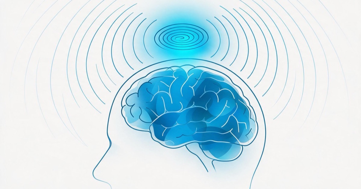 Ilustração sobre estimulação magnética transcraniana, a EMT