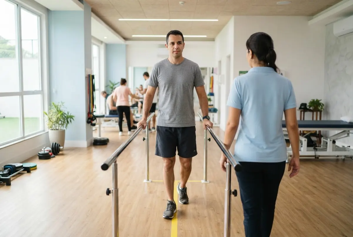 Homem em treino de coordenação nas barras paralelas